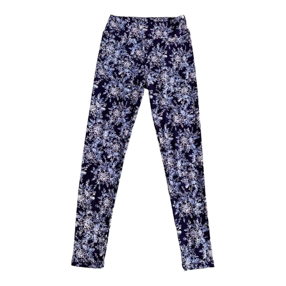 Women Leggings LuLaRoe Velvety Soft Purple & White Floral Cropped Leggings Capri - Picture 2 of 4